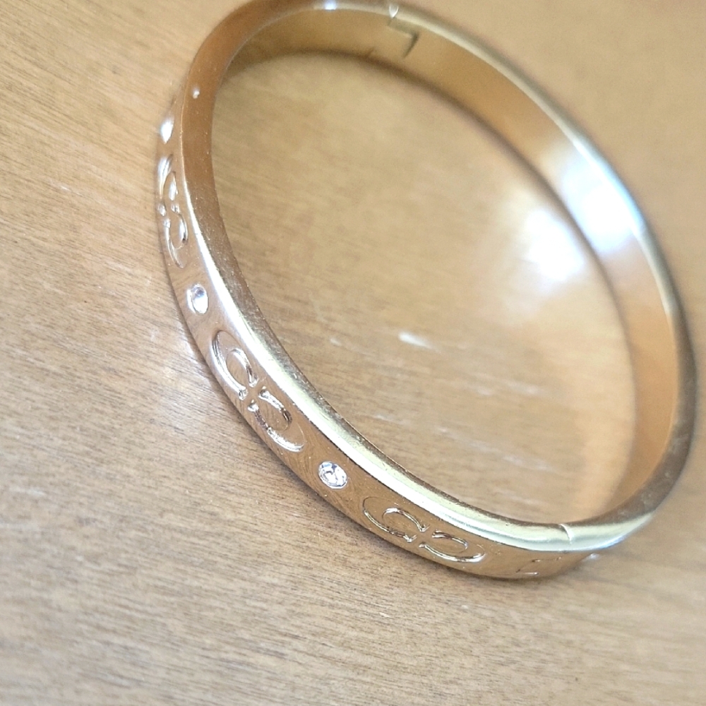 Coach Authentic Gold Bangle Light Pink Stones CC Logo